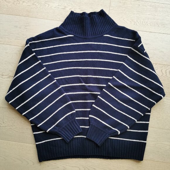 Striped Turtleneck Sweater – Navy Blue & White - Picture 2 of 7